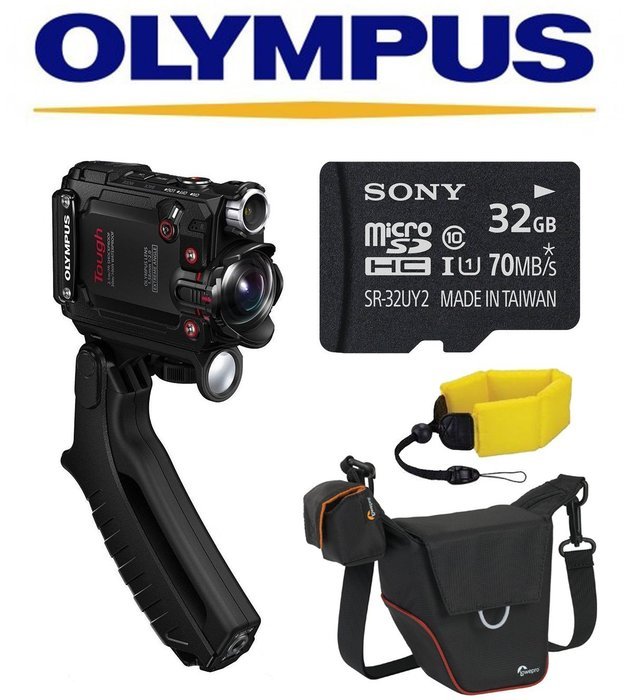 Olympus Stylus Tough TG-Tracker Action Camera (Black) w/ Olympus Steady Grip + Lowepro Case + Sony 32GB MicroSD...