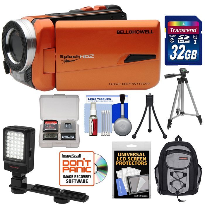 Bell & Howell Splash HD WV50 Waterproof Digital Video Camera Camcorder (Orange) with 32GB Card + LED Light + Backpack...