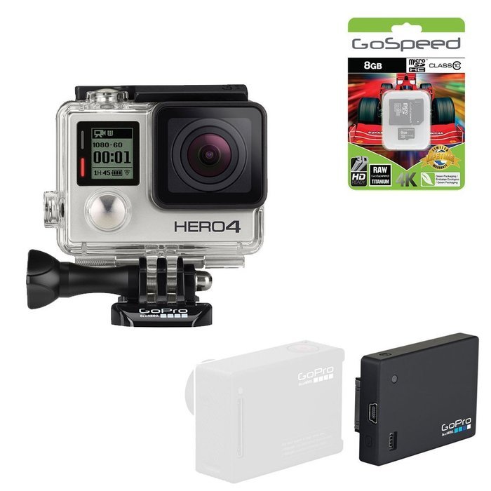 GoPro Hero4 Hero 4 12MP Full HD 4K 30fps 1080p 120fps Built-In Wi-Fi Waterproof Wearable Camera Black Adventure... N161