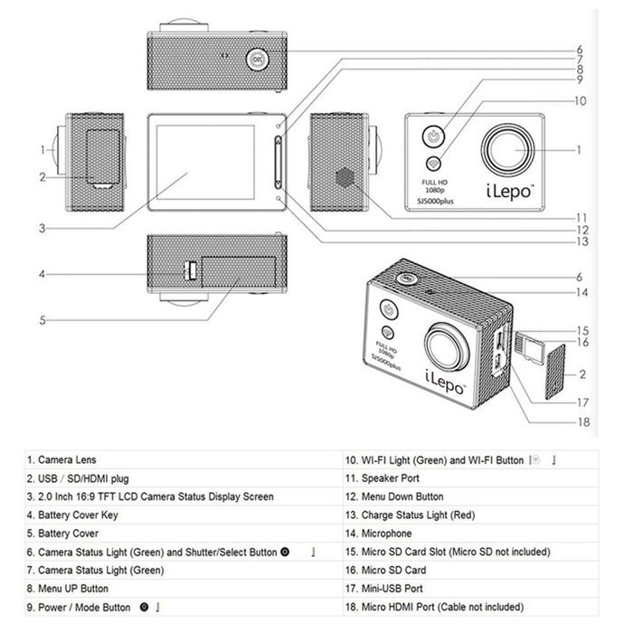 iLepo sj5000 Plus 16MP 1080P 2.0'' WiFi Full HD Sports Camera Car DVR Recorder Digital Waterproof Helmet Action... N2