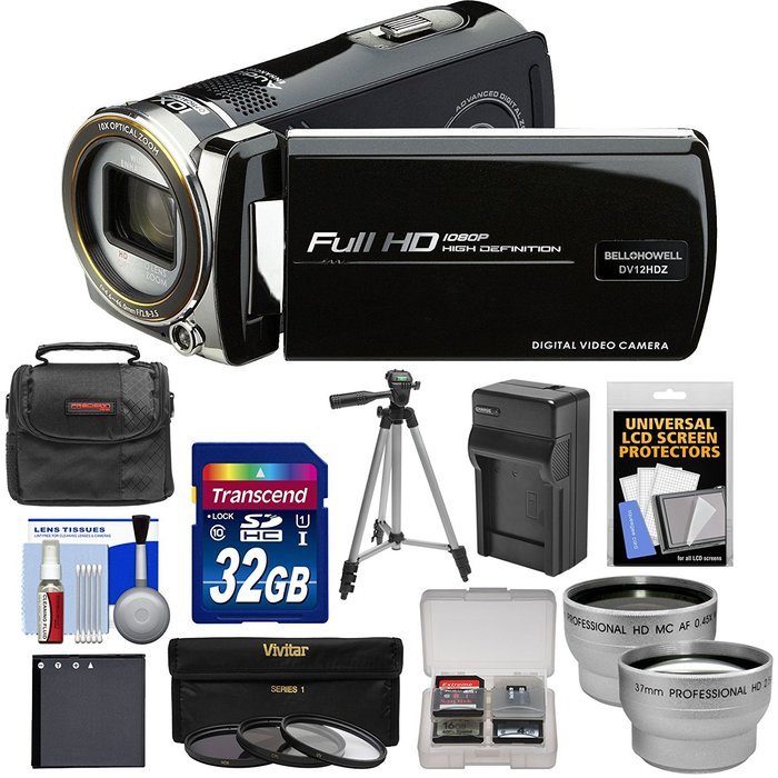 Bell & Howell DV12HDZ 1080p HD Video Camera Camcorder (Black) with 32GB Card + Battery & Charger + Case + Tripod...