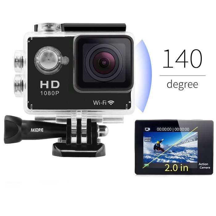 AKEDRE&reg; Sports Action Camera 2.0 " Black Mini Full HD 1080p 12mp Wifi 140&deg; Wide Angle Waterproof Shockproof Helmet... N6