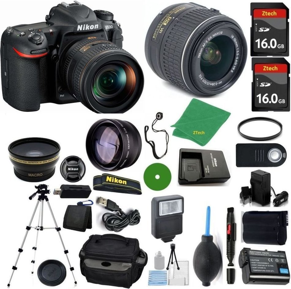 Nikon D500 DSLR - International Version (No Warranty), 18-55mm f/3.5-5.6 DX VR, 2pcs 16GB Memory, Camera Case,...