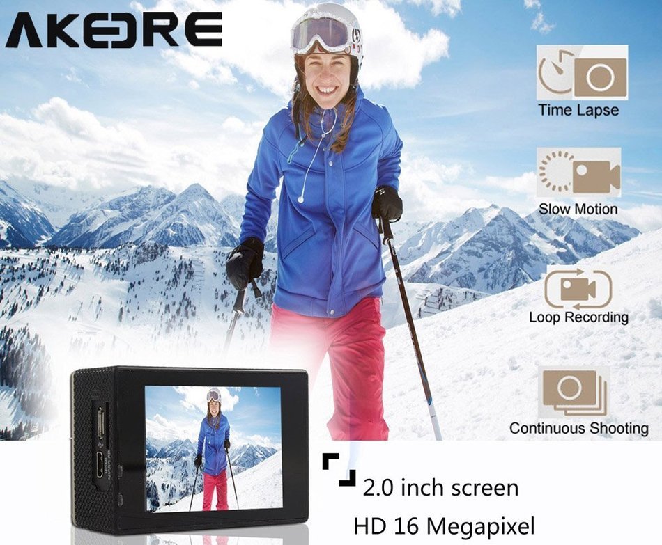 AKEDRE&reg; Sports Action Camera 2.0 " Black Mini Full HD 1080p 12mp Wifi 140&deg; Wide Angle Waterproof Shockproof Helmet... N9
