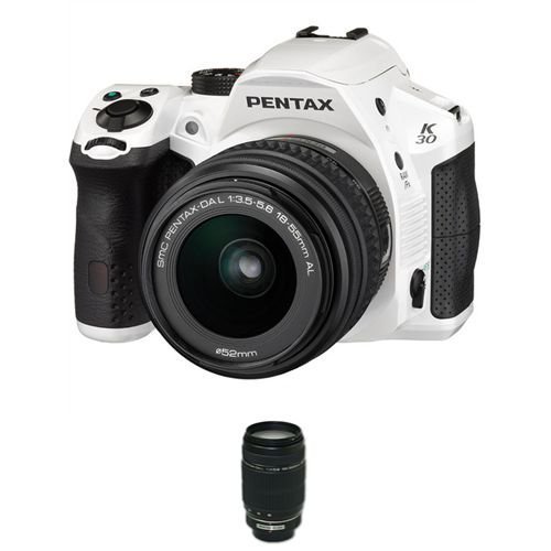 Pentax K-30 Digital Camera with 18-55mm AL and 55-300mm Lens Kit - White