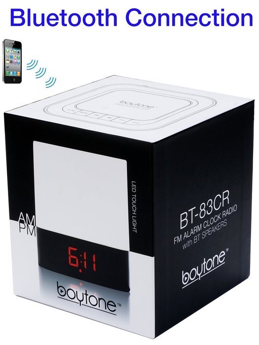 Boytone BT-83CR Portable FM Radio Alarm Clock Wireless Bluetooth 4.1 Speaker, 3-Way Night Light Touch Lamp, Built&ndash;in... N4
