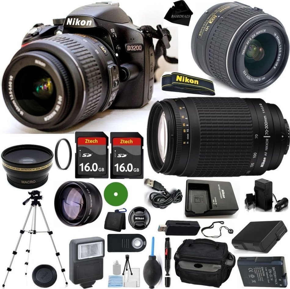D3200 24.2 MP CMOS Digital SLR, NIKKOR 18-55mm f/3.5-5.6 Auto Focus-S DX VR, 70-300mm f/4-5.6G, 2pcs 16GB BaseDeals...
