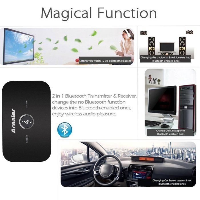 Arealer&reg; B6 2 in 1 Bluetooth Transmitter & Receiver Wireless A2DP Bluetooth Audio Adapter Portable Audio Player... N7