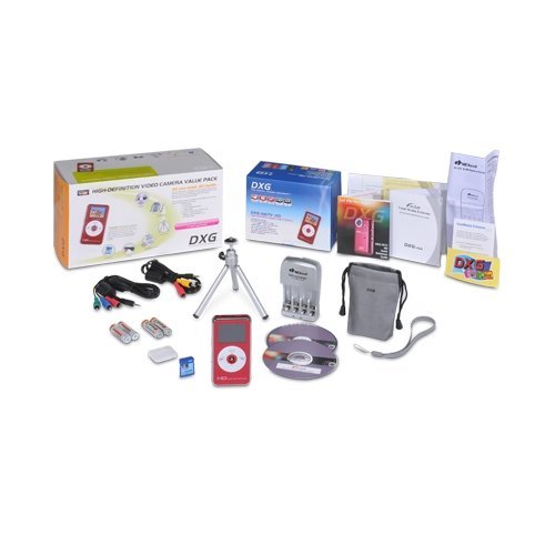 DXG USA DXG-V567VR HD 720p High-Definition Mini Camcorder Value Pack (Red) (Discontinued by Manufacturer) N6