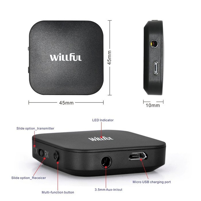Willful Bluetooth Receiver and Transmitter - Wireless Audio Adapter Music Streaming Receiver with 3.5 mm Stereo... N7