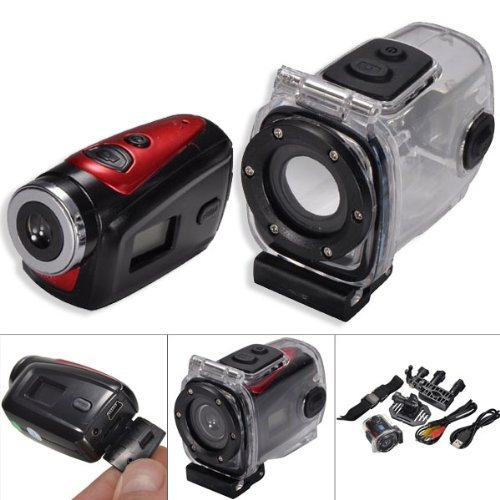 1.3MP Image Sensor 1080P HD 0.39" LCD 90-Degree Wide Angle Lens Sports Action Video Camcorder - Black + Red N2
