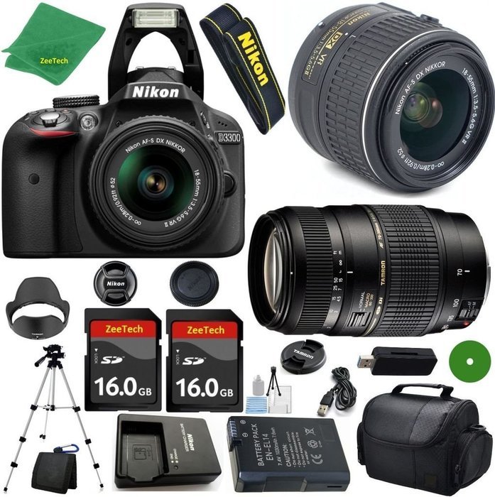 Nikon D3300 International Version - No Warranty, 18-55mm f/3.5-5.6 VR, Tamron 70-300mm DI LD Zoom, 2pcs 16GB ZeeTech... N2