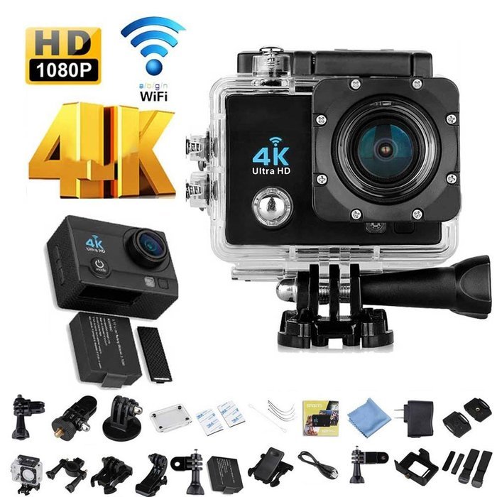 1080P 4K Ultra HD Sports Camera, 2.0 Inch 170 Degree Ultra-Wide Angle Lens Waterproof Sports Action Camera Diving... N2