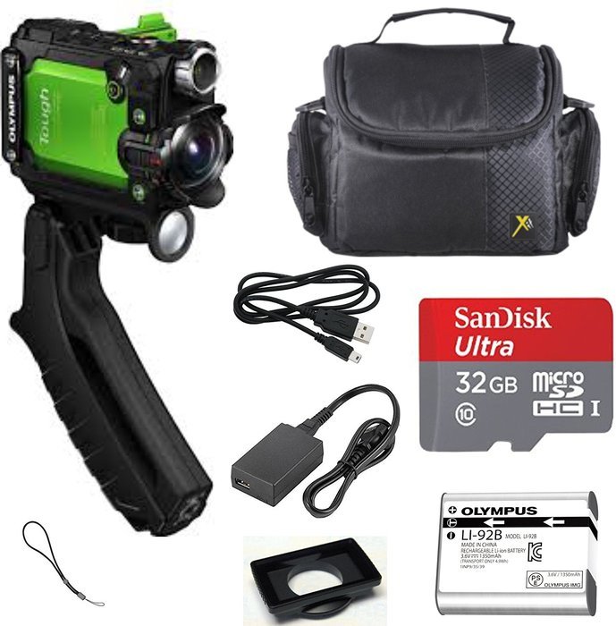 Olympus Tough TG-Tracker Action Camera (Green) + SanDisk Ultra 32GB microSDHC Memory Card + Carrying Case