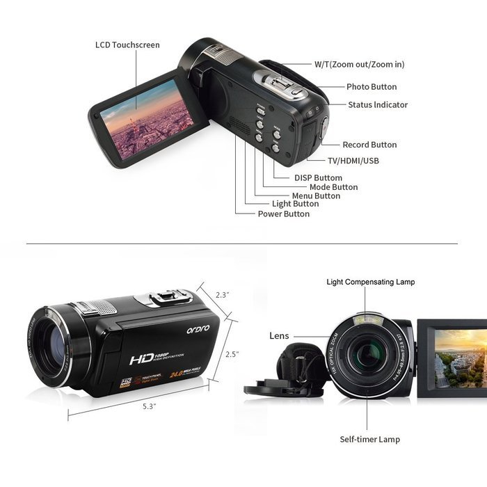 Ordro HDV-Z8 Plus Full HD 1080P Video Camera DV DVR Handheld Max 24.0MP CMOS Sensor 16x Digital Zoom Remote Control... N5