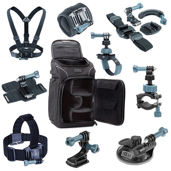 Action Camera Accessories Bundle by USA Gear including Camera Bag w/ Customizable Dividers, 9-in-1 Mount Kit &... N4