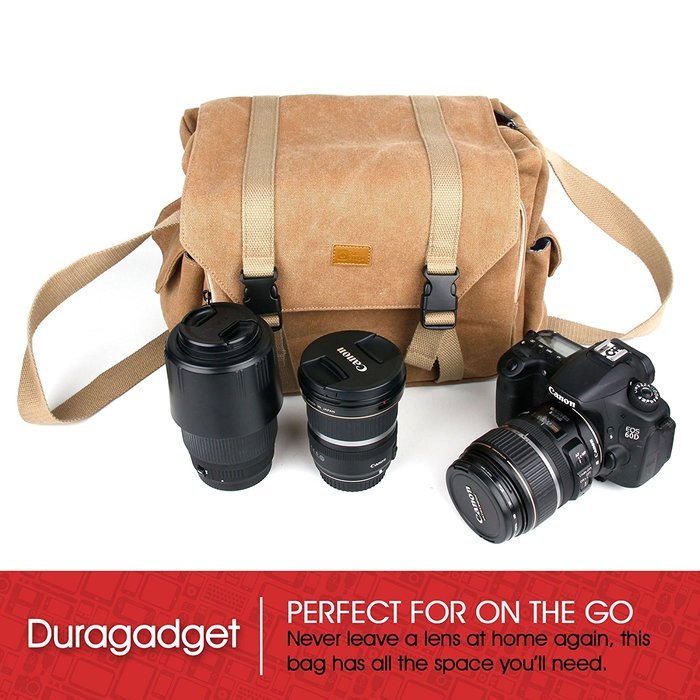 DURAGADGET Light Brown Canvas Carry Bag for NEW Sony HDR-PJ620 Handycam / Sony HDR-PJ410 Handycam / Sony HDR-CX405... N2