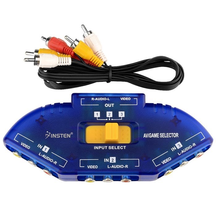 Insten 3 Way AV Audio Video RCA Switch Switcher Splitter w/ Cable N2