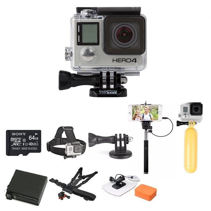 Gopro Hero4 Silver Action Pro Series All-in-1 Surf Kit.wasabi Power Battery,sony 64gb Sd Card and Accessory Bundle N2