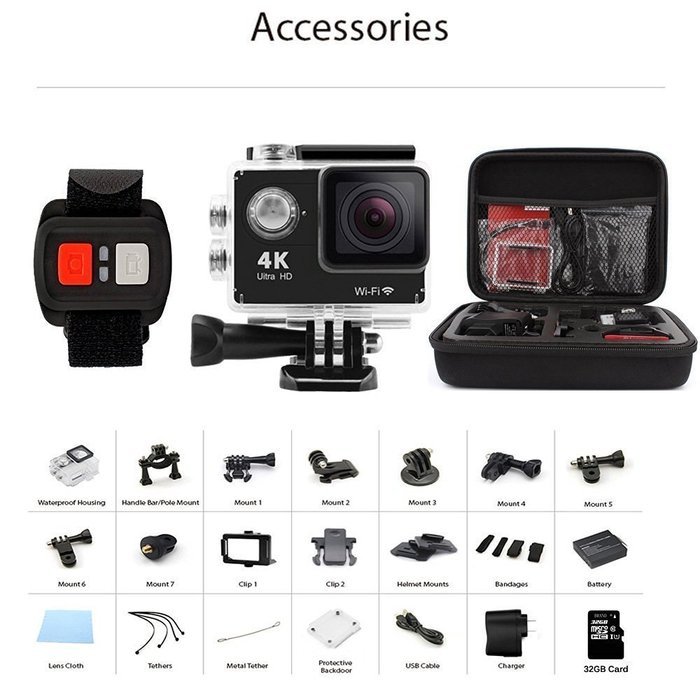 Action Camera ,AEDILYS 4K HD Action Camera ,Wrist 2.4G Wireless RF ...
