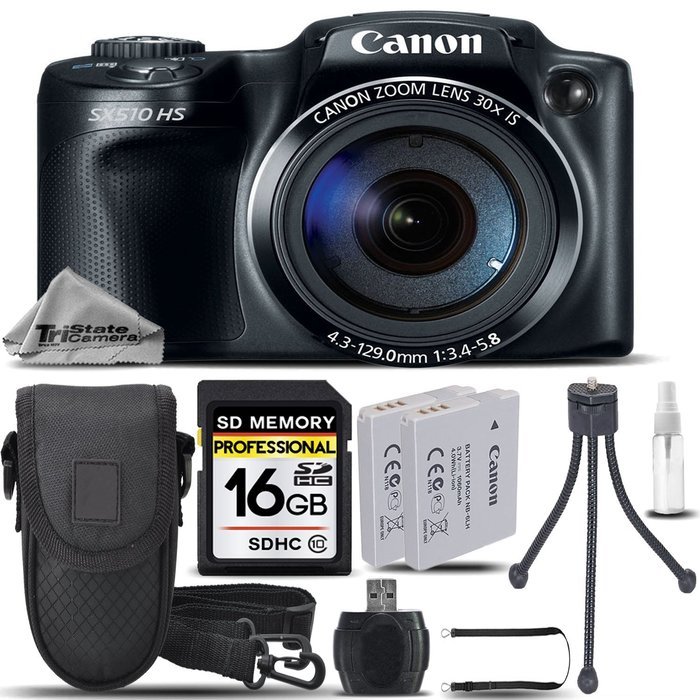 Canon Power Shot SX510 HS Point-and-Shoot Camera + Backup Battery + 16GB Class 10 Memory Card + Card Reader +... N3