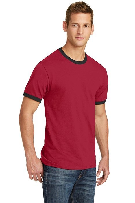 Port & Company PC54R 100% Cotton Ringer Tee - Dark Heather Grey/Jet Black - M N9