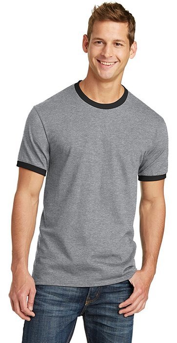 Port & Company PC54R 100% Cotton Ringer Tee - Dark Heather Grey/Jet Black - M N10