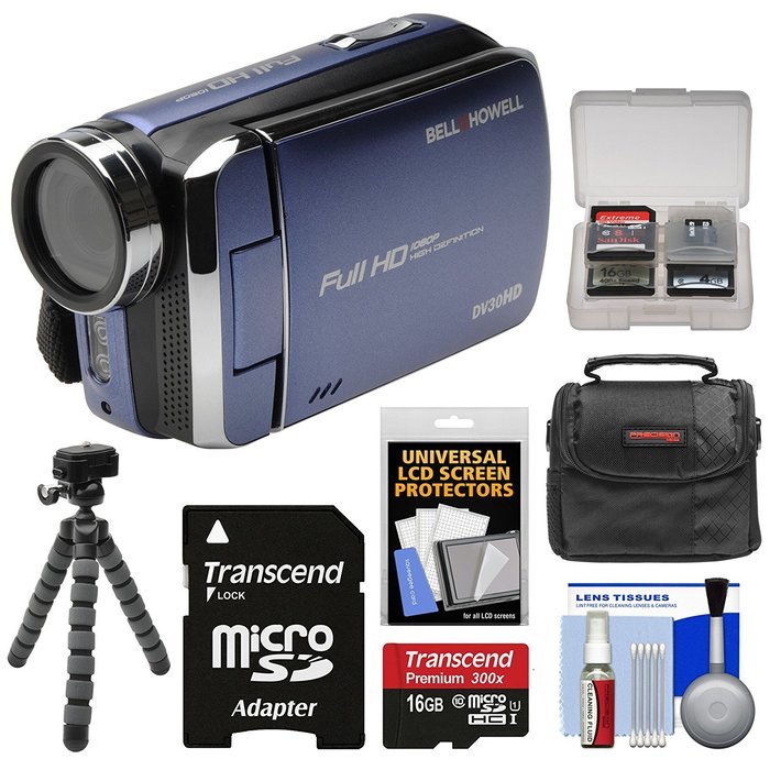 Bell & Howell DV30HD 1080p HD Video Camera Camcorder (Black) with 16GB Card + Case + Flex Tripod + Kit
