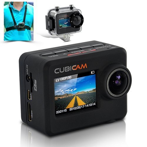 Waterproof 1080p HD Sports Camera "Cubicam" - 5MP, Body Strap + Multi Mount N2