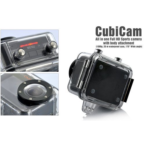 Waterproof 1080p HD Sports Camera "Cubicam" - 5MP, Body Strap + Multi Mount N3
