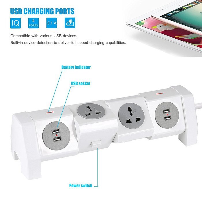6 Outlet Surge Protector, JBonest 4 USB Charger Ports Rotatable Power Strip 6-Feet Power Cord N5
