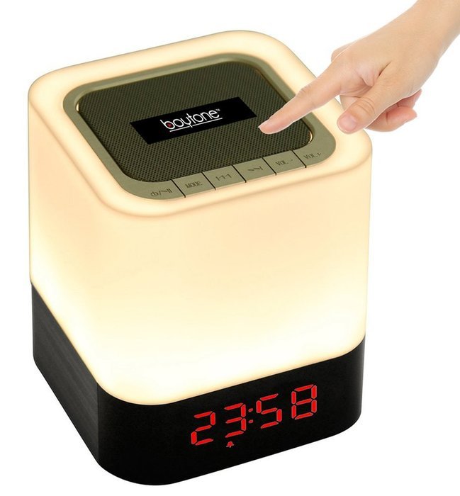 Boytone BT-83CR Portable FM Radio Alarm Clock Wireless Bluetooth 4.1 Speaker, 3-Way Night Light Touch Lamp, Built&ndash;in... N5
