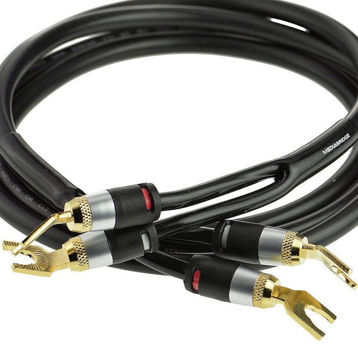 Mediabridge 16AWG ULTRA Series Speaker Cable w/ Dual Gold Plated Spade Tips (25 Feet) - CL2 Rated - High Strand... N5