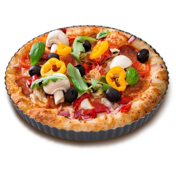 Finether Nonstick Round Tart Quiche Pan Cake Flan Pie Pan with Removable Base, FDA Standard, Dark Grey N7