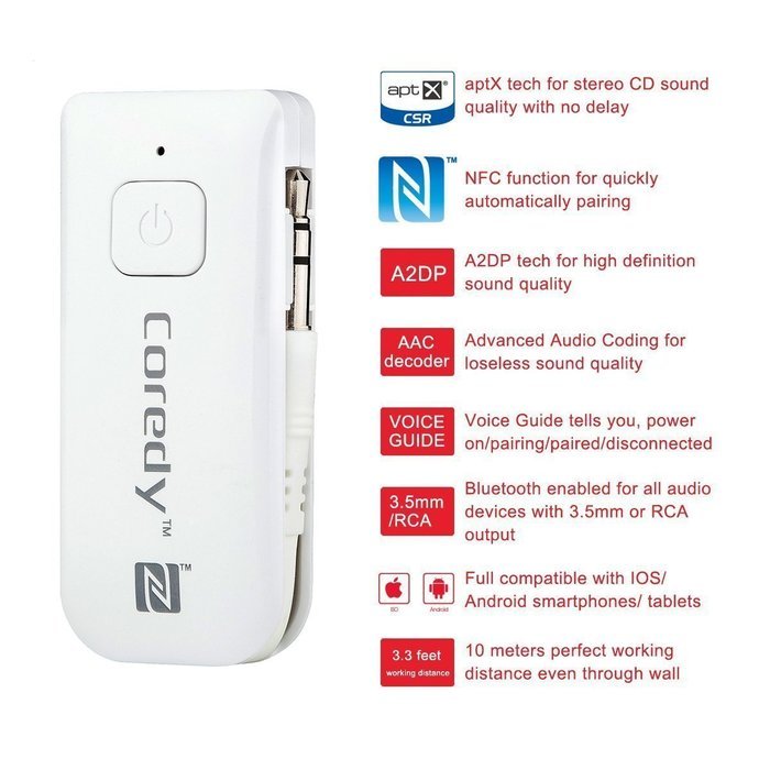 Coredy BR-100 Bluetooth 4.0 Receiver aptX A2DP Wireless Adapter Stereo CD Sound Music Streaming for Car/ Home... N4