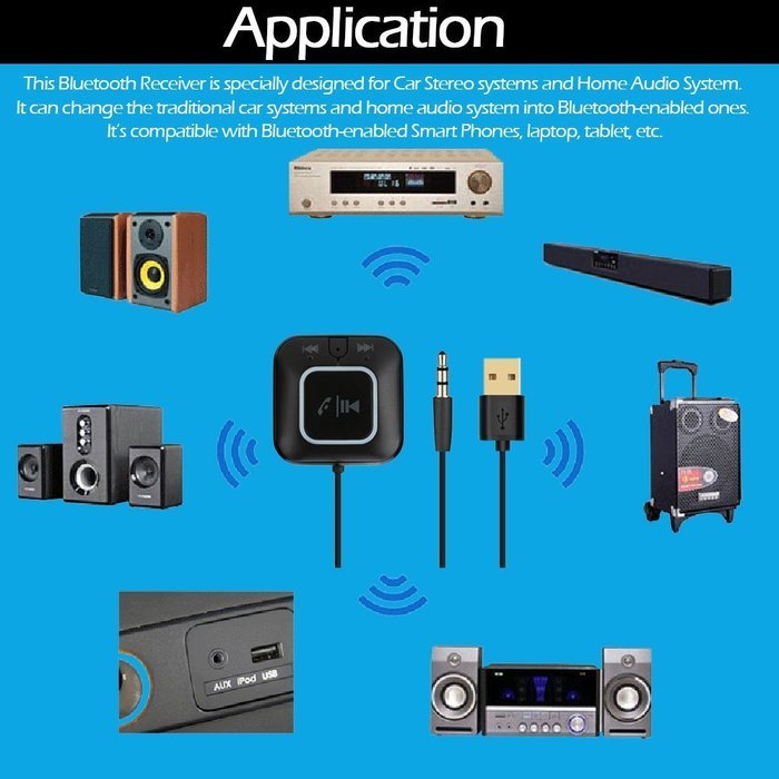 Docooler ZF-850 Wireless Music Bluetooth Receiver Car Kit Bluetooth 4.0 +EDR NFC Aux 3.5mm Music Adapter Multi-point... N6