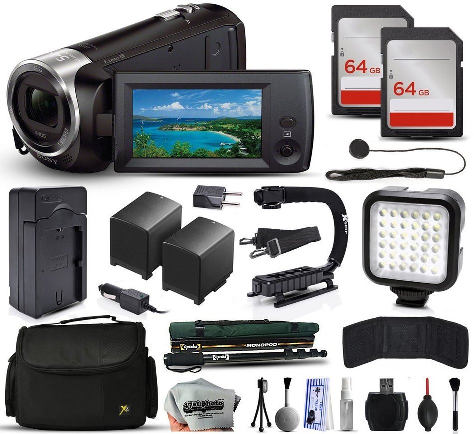 Sony HDR-CX240 Full HD Handycam Camcorder Video Camera + 128GB Memory + Charger with Car/Euro Adapter + Action...