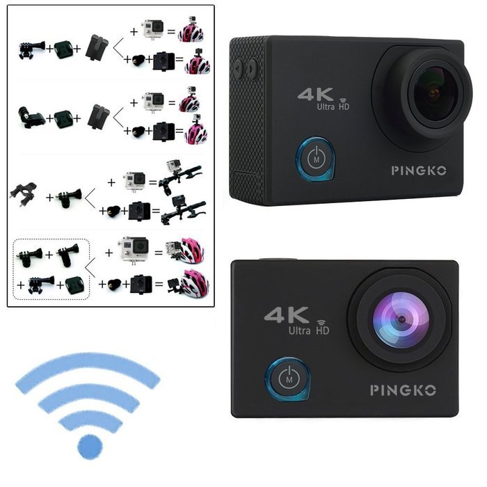 4K WIFI Sport Action Camera,PINGKO 2.0 Inch LCD Screen 12MP 1080P HD 170 Degree Wide Angle Lens Sony Sensor Gyro... N11
