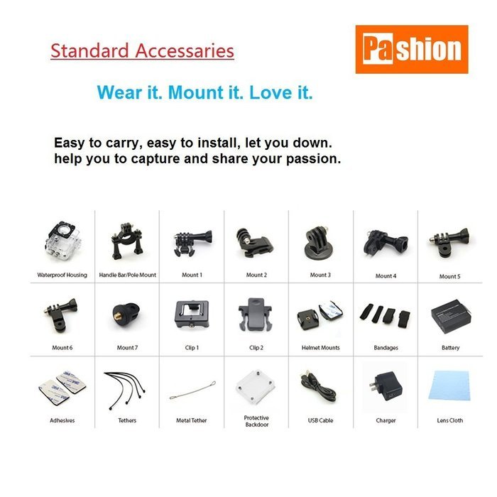 Pashion SD05W WiFi Action Camera 12MP Full HD 1080P H.264 2-Inch 140&deg; Wide Angle Lens Waterproof Diving HD Camcorder... N3