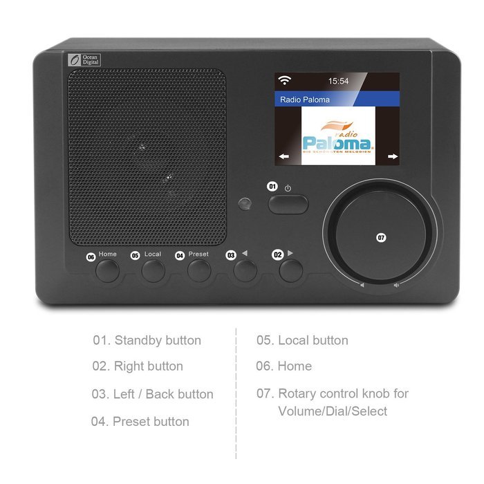 Ocean Digital Internet Radio WR-210CB Color Display WiFi Bluetooth Wireless Multimedia Speaker Music Media Player... N2