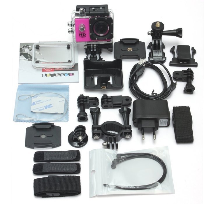 Generic 1080P 12MP Full HD USB 2.0 HDMI SJ4000 Outdoor Sports DVR Cam Action DV Camera (Pink)