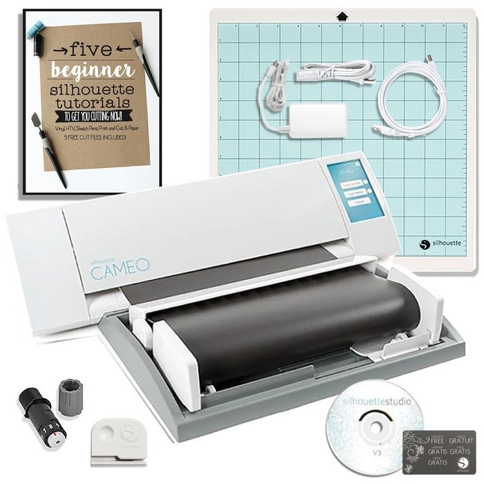Silhouette Cameo 2 Touch Screen Electronic Cutting Tool with Roll Feeder and Guide Book Bundle N2