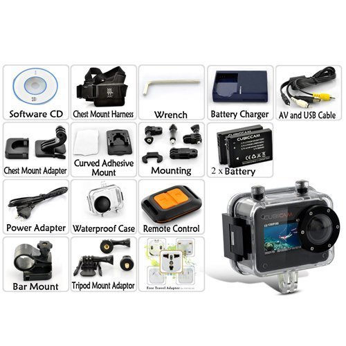 Waterproof 1080p HD Sports Camera "Cubicam" - 5MP, Body Strap + Multi Mount N5
