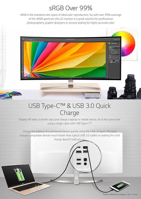 LG 38UC99 38" Class 21:9 UltraWide WQHD+ (3840x1600) IPS Curved LED Monitor ,USB C & 3.0 1ms... N3