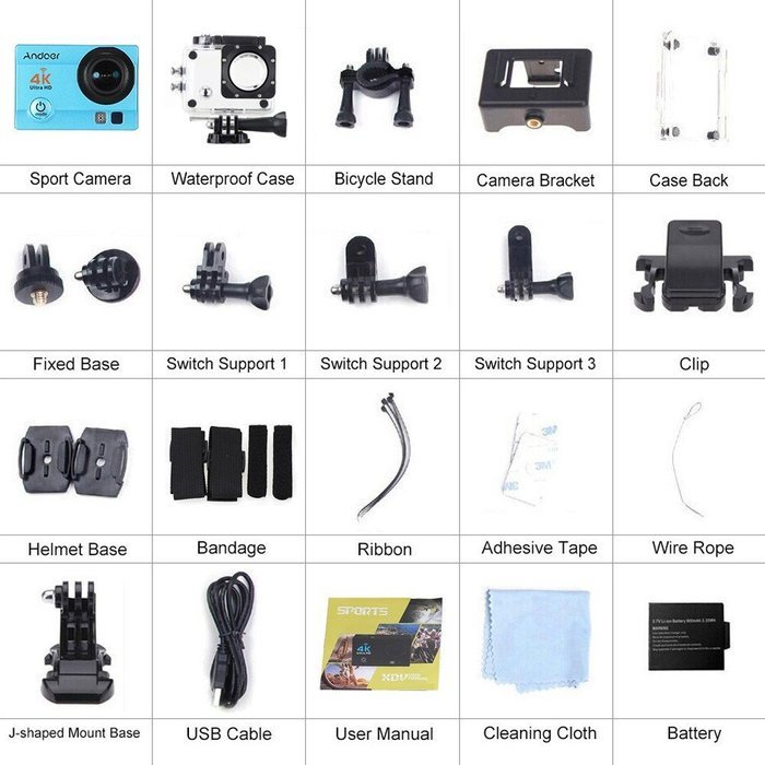 Andoer&reg; Camera 2" Ultra-HD LCD 4K 25FPS Full HD 1080P 60FPS Action Video camera Wifi Cam 16MP 170&deg; Wide-Angle... N17