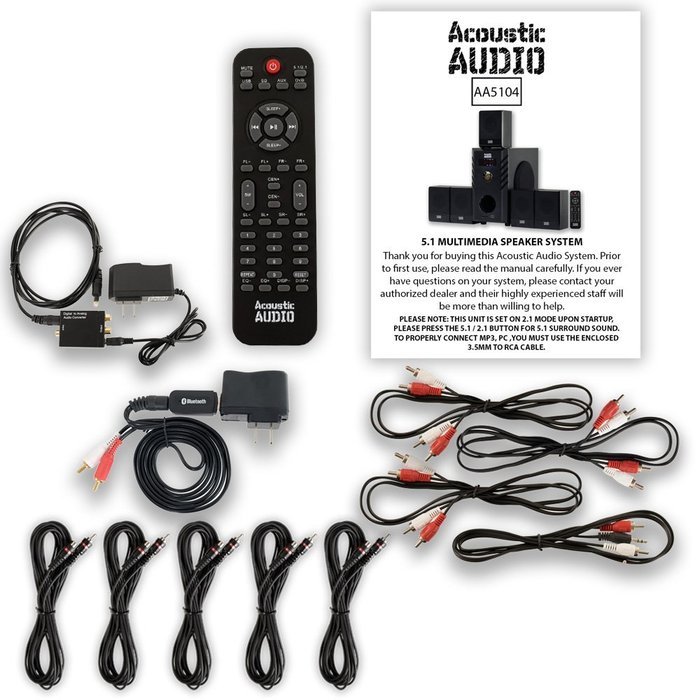 Acoustic Audio AA5104 600W 5.1 Speaker System with Bluetooth, Optical Input and 5 Extension Cables AA5104BD-5