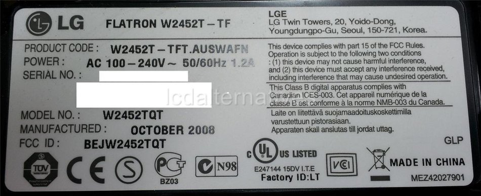 LG Flatron W2452TQT Repair Kit, LCD Monitor, Capacitors, Not the Entire Board N3