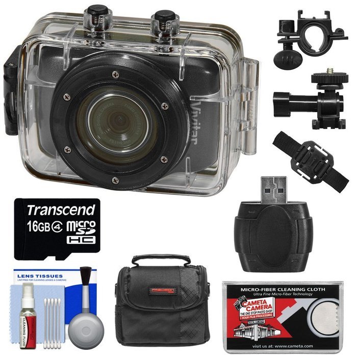 Vivitar DVR785HD Waterproof Action Video Camera Camcorder (Black) with Helmet & Bike Mounts + 16GB Card + Case... N2