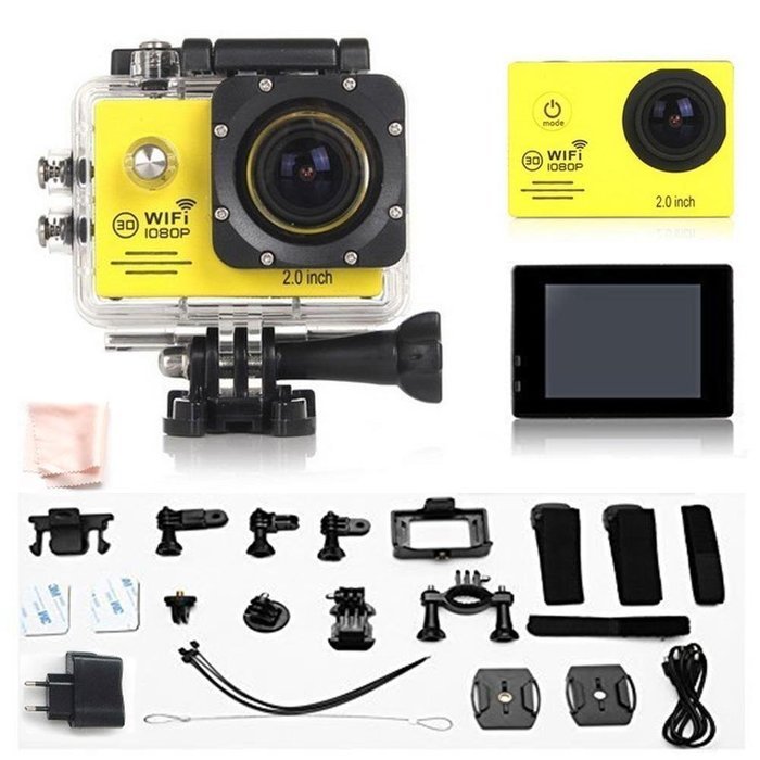 WiFi Action/Sports Camera Kit - 14MP Sensor, 170°Wide Angle Lens, 2 inch LCD Display, 1080p@30fps, 720p@60fps... N11