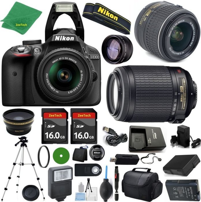 Nikon D3300 International Version - No Warranty, NIKKOR 18-55mm f/3.5-5.6 VR, Nikon 55-200mm f4-5.6G VR, 2pcs...